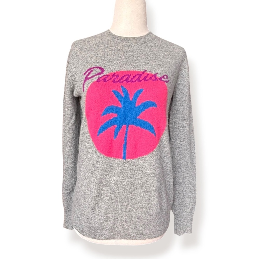 From Future Cashmere Paradise Palm Sweater Luxury Resort Tropical Gray Knit
